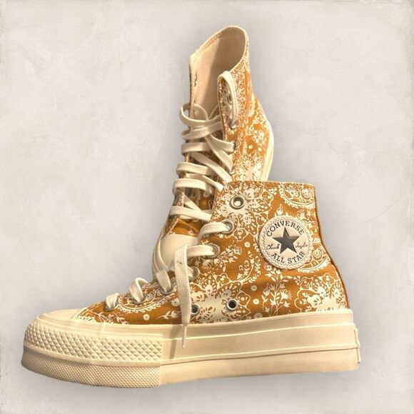 Converse PLATFORM LIFT High Top FALL FLORALS Golden Wheat PAISLEY Women Size 6.5 - Picture 2 of 6